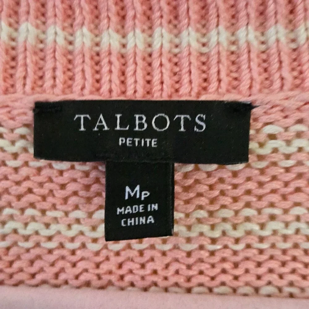 Talbots Striped Pink Linen Blend V Neck Sweater Size Mp